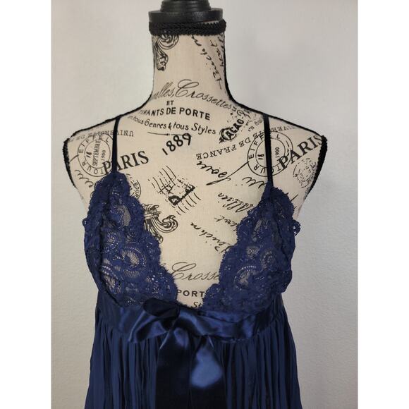 Victorias Secret Babydoll Mini Dress Top SZ M Sheer Navy Blue Layer Whimsygoth - Picture 3 of 9